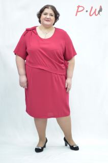 34262-1 Платье SANTA CARLA р.54-60 Visne(КОРАЛЛ/драпировка бантики)