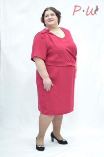 34262-1 Платье SANTA CARLA р.54-60 Visne(КОРАЛЛ/драпировка бантики)