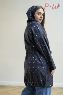 01-02-3-0092-0015554 Плащ женский. дем. "Раунд" р.52-68 цв.темно-синий принт