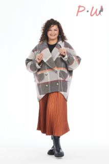 A695 Пальто Даниэль (принт клетка) BARBARA one size