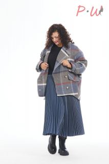 A695 Пальто Даниэль (принт клетка) BARBARA one size