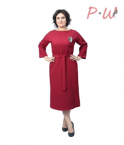 19PK6291 Платье PIENA р.S-XL пояс, брошь-аппликация